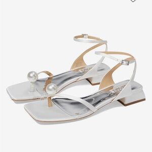Badgley Mischka White Pearl-Embellished Sandals / Heels